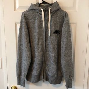 Roots Gray Full-Zip Hooded Sweatshirt with White Drawstrings